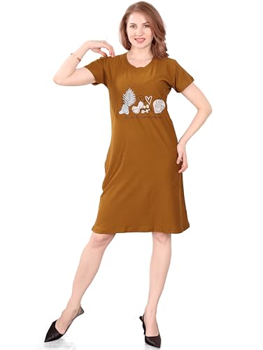 Image of Printed Knee Length Pocket Night Dresses for Women | Cat Lovers | Premium Soft Cotton Nighty | Sky Blue