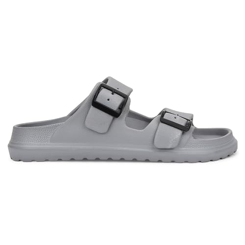 Image of Liberty A-HA COMMIT Slippers for Men - Black, Light Grey & Olive Green | Casual Slip-on Flats /Slippers Footwear - Buckle Closure | Casual Outdoor Chappal, Monsoon, Rainy Season Footwear for Man