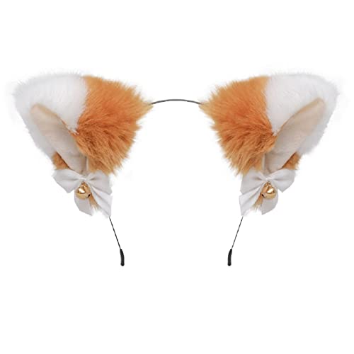 猫耳 カチューシャ 鈴付き ヘッドバンド 獣耳 狐耳 コスプレ ハロウィン 仮装 コスチューム (ブラウン+ホワイト)