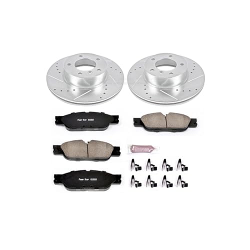 Image of PowerStop Front Brake Kit for BMW 128i 2010-13 - Drilled and Slotted Disc Rotors with Carbon-Fiber Ceramic Brake Pads Replacement, K6346