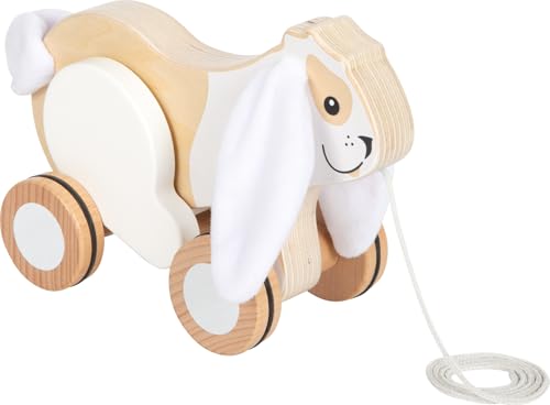 small foot Pull-Along Rabbit, crinkly Ears, Wood, Rubberised Wheels, Trains Motor & Walking Skills, Ages 1+ yr, 12551