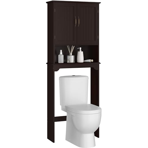 Yaheetech Over The Toilet Storage with 2 Doors & Adjustable Shelf, Free Standing Toilet Rack Wooden Space-saving Collect Cabinet, Bathroom Furniture, 9Dx24.5Wx66H Inches, Espresso