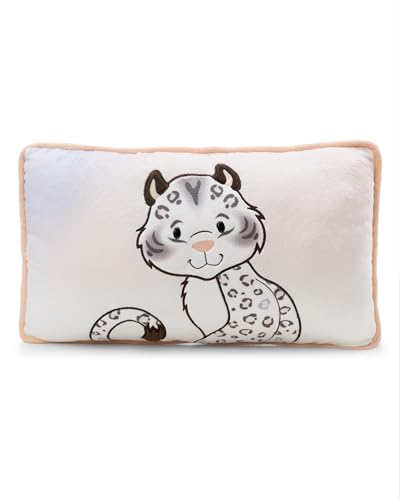 NICI Kuscheltier Kissen Schneeleopard Eleni Snowbell 43x25cm - weiß - Flauschiges Kuschelkissen für Kinder und Erwachsene Plüschkissen ideal für Zuhause Kindergarten oder unterwegs - 62445
