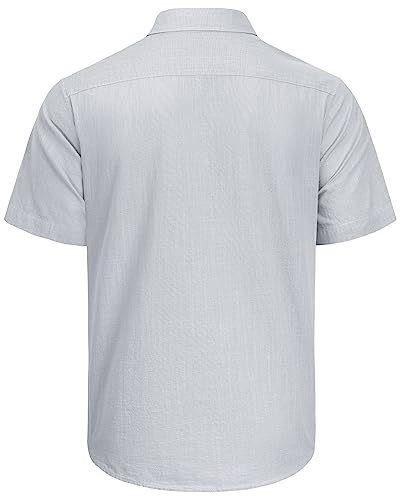 J.ver Men's Short Sleeve Linen Cotton Shirts Casual Button Down Shirt Summer Beach Tops With Pocket Light Grey Medium #TOP3