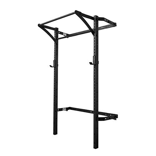 Murphy Rack Fold Up Wall Mounted Folding Squat Rack Space Saving Power Stand with Pull Up Bar Home Gym Equipment (Textured Black Powder Coat)