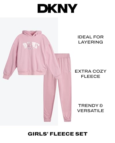 Image of DKNY Girls Sweatpants Set - 2 Piece Active Fleece Girls Sweatshirt and Jogger Youth Kids Sweatpants Matching Set (4-16)