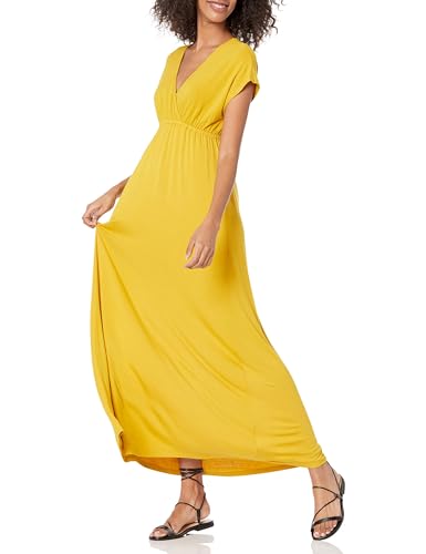 Amazon Essentials Robe Longue cintrée (Disponible en Grande Taille) Femme, Jaune Foncé, M