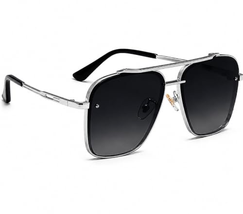 Image of Square Oversized Sunglasses for Men & Women | UV400 Protected Fashion Retro Metal Frame Sunglasses | Vintage Gradient Lens Stylish Eyewear for Driving, Travel & Outdoor