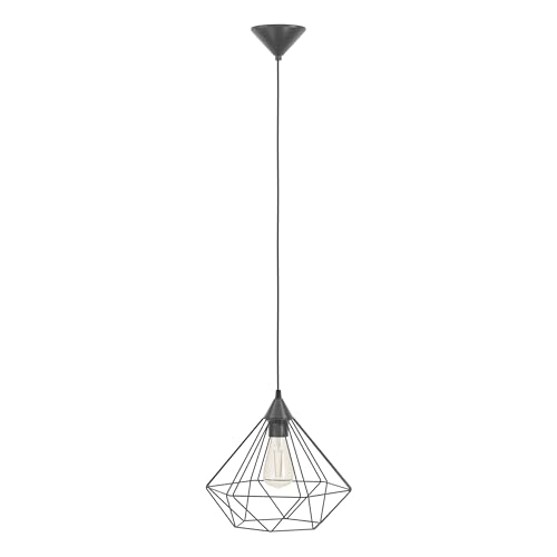 Eglo Lustre TARBES, suspension à flamme vintage au look rétro, matériau : acier, plastique, couleur : noir, douille : E27, Ø 32,5 cm