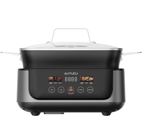 Image of Slow Cooker 7 Quart | Programmable Multi-Cooker PFOA-Free Ceramic Coating, Steamer, Sear saute, Warm Function (Includes Silicone Spoon)