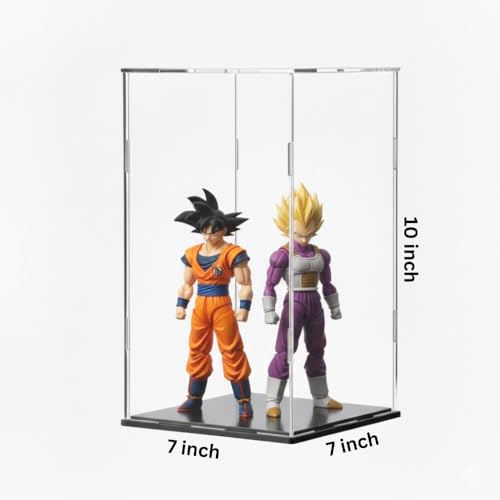 Image of RAPAL Clear Acrylic Display Case,7 x 7 x 10 inch Self Assemble Small Display Box Stand with Black Base, Dustproof Protection Showcase for Collectibles Memorabilia Figurines