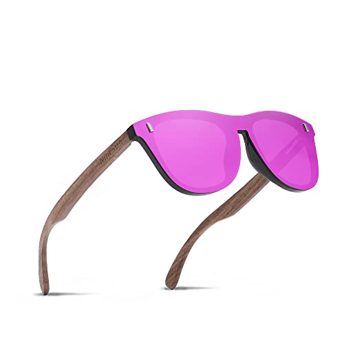 Ninesun Gafas de sol polarizadas de madera para hombres y mujeres Protección UV Moda al aire libre para conducir Gafas K578 (Violeta)