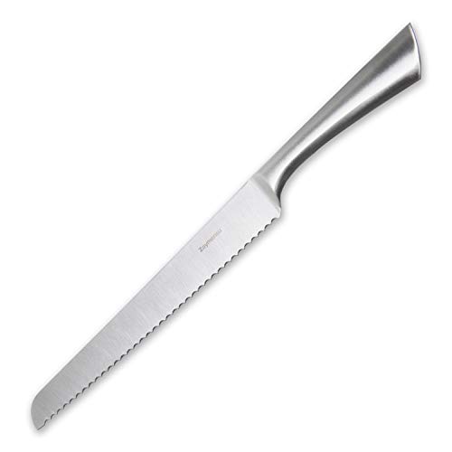 Zoymensu Bread Knife 10-Inch Wavy Edge Wide One Piece Stainless Steel