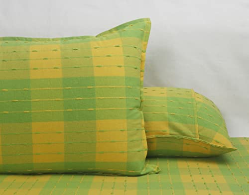 Image of AIRWILL, 200GSM Handloom Cotton Double Bedsheet with 2 Pillow Covers (Beast Green)