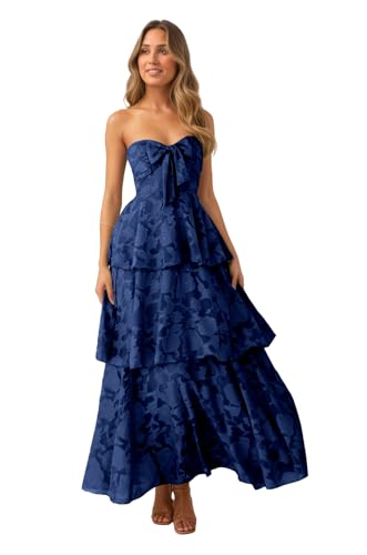 Strapless Bridesmaid Dresses Tiered Floral Chiffon Formal Wedding Guest Dress for Women