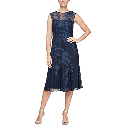 Image of Alex Evenings Women's Short Embroidered Cocktail Dress, Wedding Guest (Petite and Regular Sizes)