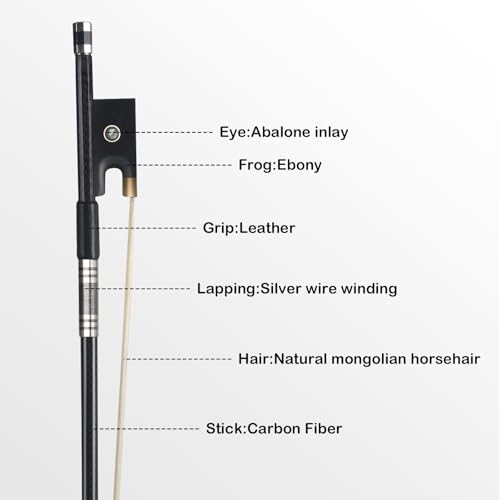 Image of Kmise Carbon Fiber Violin Bows: Lightweight Violin Bow 4 /4, Anti-Deformation Full Size Fiddle Bow, Ultra-Stretchy Horse Hair, Gift for Professional, Beginner, Adults, Kids Violins Practice (Black)