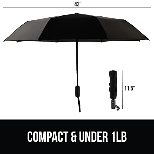 Image of GORILLA GRIP Compact Travel Size Umbrella for Rain, 2 PK, Sleek Design Fits Backpack, Purse and Carry On, Lightweight Under 1lb, One Click Open and Close, Wind Resistant, Waterproof, Black Gray