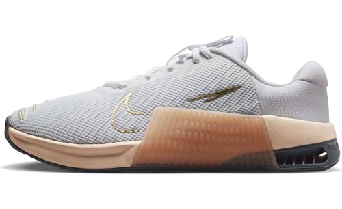 Nike Metcon 9 AMP Women's Workout Shoes (DZ2537-104, White/Metallic Gold Grain/Sanddrift/White) Size 9.5
