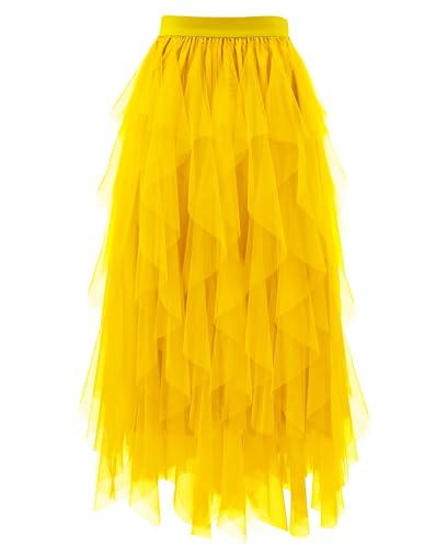 Girstunm Tüll Röcke für Damen Midi Länge Hoch taillierte A Linien Röcke Karneval Kostüm Gold XX-Large