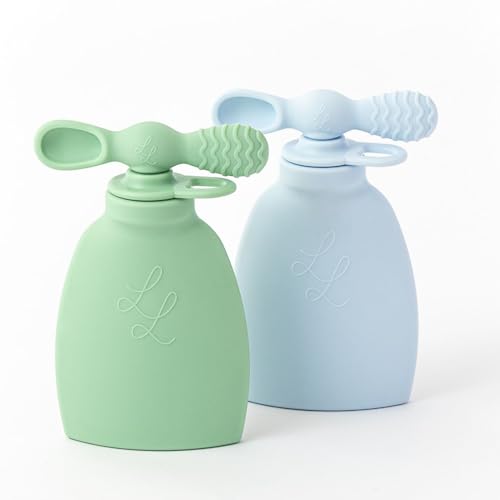 Lowcountry Littles Nontoxic Reusable Baby Food Pouches - Premium Food Grade Silicone - BPA & PFAS Free - Leak-Proof Design - Easy to Clean and Dishwasher Safe (Blue and Green)