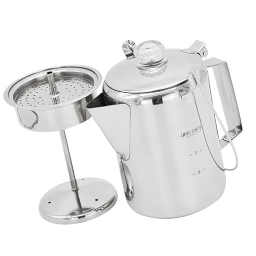 YIZITU Percolador de café con tapa con bisagras, de acero inoxidable, con perilla transparente, para fogatas y estufas