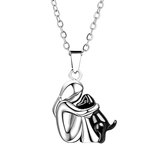Chien mère-enfant collier argent au design unique d'ailes protectrices
