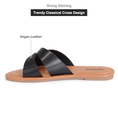 UBXRIN Womens Minimalist Memory Foam Comfortable Slide Sandals Summer Casual Soft Leather Flat Slippers4