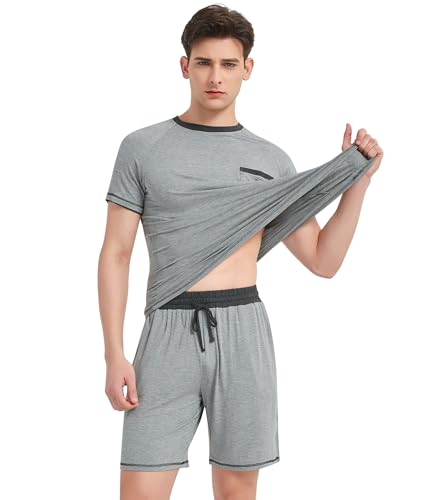 Image of NACHILA Men's Bamboo Viscose Pajamas Set Raglan Short Sleeve Shorts Pjs