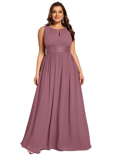 Image of Ever-Pretty Plus Women's Round Neck Sleeveless Empire Waist Maxi Plus Size Formal Gowns Bridesmaid Dresses