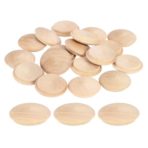 Image of uxcell 60Pcs Wood Button Plugs, 25mm /0.98 inch Hardwood Screw Hole Plug Mushroom Wooden Caps Buttons Wood Plug for Furniture Woodworking Craft Decor (30mm x 25mm)