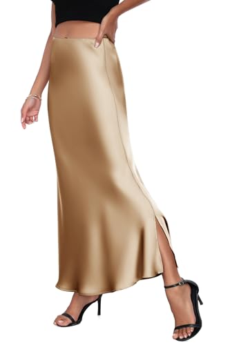 PEIQI 2026 Women's Satin High Waisted Maxi Skirts Summer Fall
