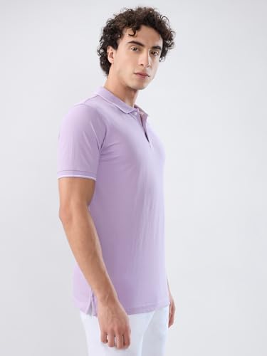 Image of Park Avenue Men Slim Fit Solid Pattern Cotton Polyester Blend Half Sleeve Polo Neck Casual T-Shirt