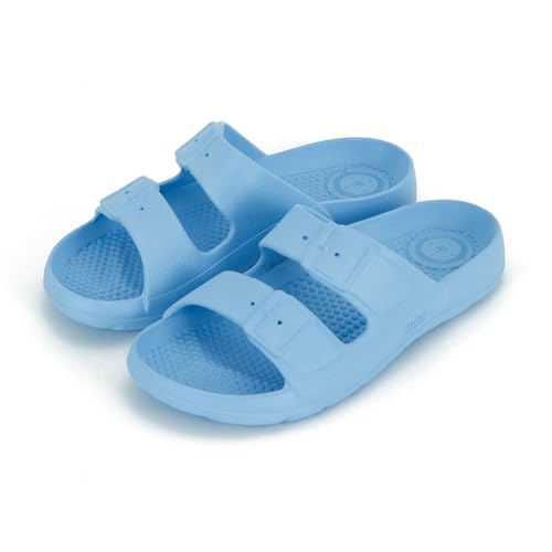 Image of Totes Kids Everywear Double Buckle Slide Sandals Lightweight Waterproof Slides with Textured Footbed