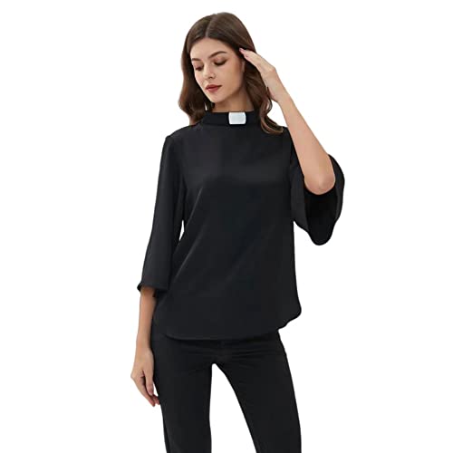 Blessi Clergy Shirt For Women Tab Collar Flared Sleeve Plus Blouse Black… (As1, Alpha, M, Regular, Regular, Black) #TOP1