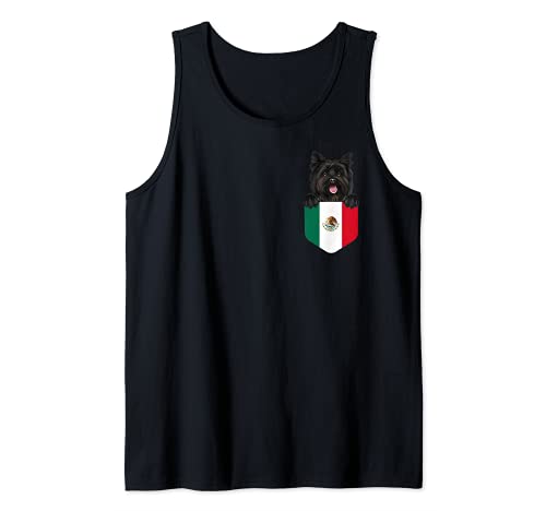 Mexico Flag Cairn Terrier Dog In Pocket Tank Top, Black, S