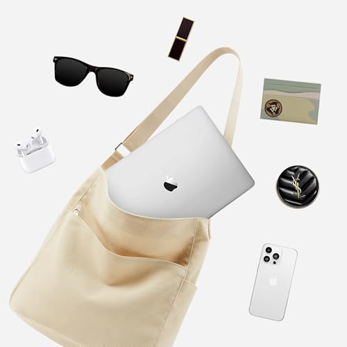 Image of KALIDI Canvas Tote Bag Zipper Large Crossbody Shoulder Bag Messenger Bag