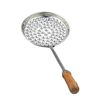 Stainless Steel Boondi Jhara with Wooden Handle – 6 Inch Diameter Round Strainer for Ladoo, Pakora & Frying – Kitchen Oil Skimmer Spoon (Steel, Pack of 1)
