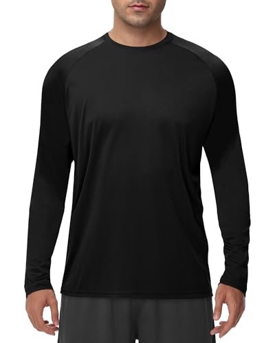 Long Sleeve Shirts for Men - Quick Dry Moisture Wicking UV UPF Sun Protection T-Shirts for Fishing Workout Swim A-Black