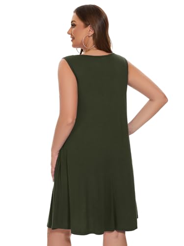Image of LARACE Women Plus Size Summer Dresses V Neck Sleeveless A Line Sundresses Button Down Midi Dress with Pockets