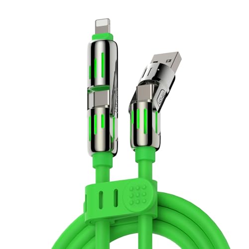 MFish 4-in-1 Universal Multi USB Charging Cable – 240W Max Fast Charger Cord with Multiple Connectors for iPhone 16/15/14/13, iPad, Samsung, MacBook, Tablets & More (Green, 6.6Ft)