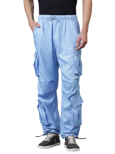 Image of KOTTY Men's Solid Mid Rise Utility Pocket Button Willow Blue Regular Cargo
