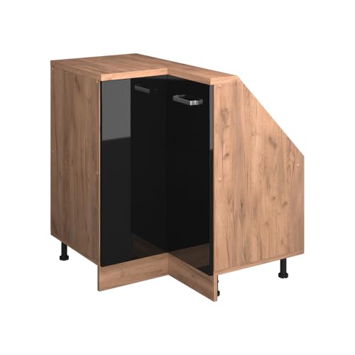Vicco Armario para Techo Inclinado Armario de Esquina Rion, Roble Negro/Dorado de Alto Brillo, 75.6 x 81.6 cm con 1 Puerta