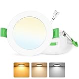 GeyouLux Lot de 1 Spot LED Encastrable 68mm, 7W Spots de Plafond Encastre Extra Plat 2700K/4000K/6500K Réglable, Intensité variable 10 100% IP44 Spot Salle de Bain LED pour Salon Cuisine, Rond Blanc