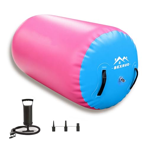 DTXFCER Gymnastics Air Barrel Roller Inflatable Tumbling Roller Air Mat Ergonomic Yoga Training Equipment Barrel Trainer with Pump for Backhandspring Cheerleading Home Gym & Yoga Practice-20H 28W