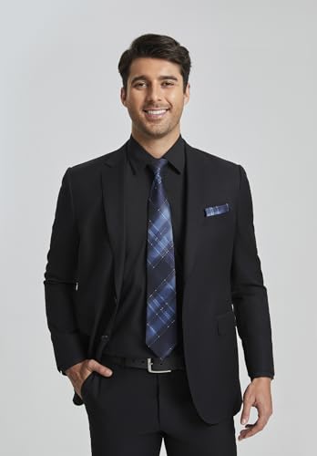 Image of HISDERN Mens Dress Shirt with Tie Pocket Square Set Classic Button Down Shirt Matching Tie Long Sleeve Shirts