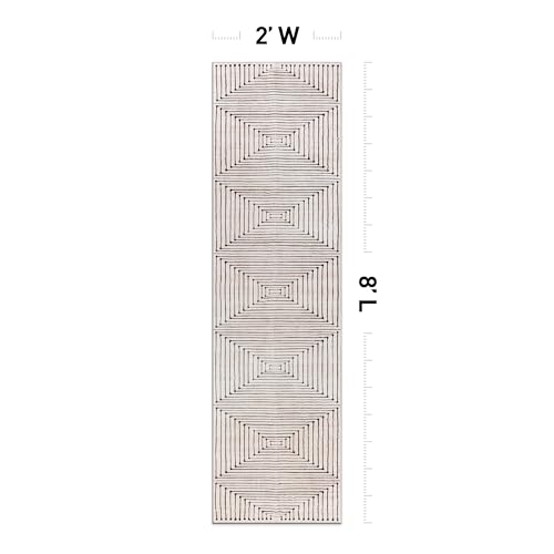 Rugshop Marbella Bohemian Stripes Washable Non Slip Runner Rug 2' x 8' Beige