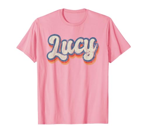Lucy Personalized Name Shirt Custom Lettering 70's T-Shirt, Men, Pink, Medium