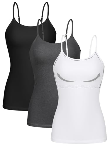 ATTRACO Womens Spaghetti Strap Tank Tops with Built in Bras Shelf Bra Camisoles Pack L