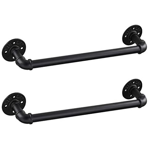 2 Pack 18 Inch Industrial Pipe Towel Bar, Elibbren Bathroom Hardware Towel Bar Accessory, DIY Wall Mount Bath Towel Rack Holder Cover